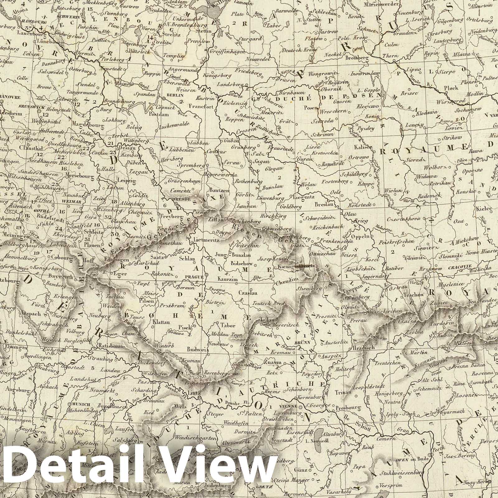 Central Europe - Austria, Germany, Poland, 1837 - Historical Map Print