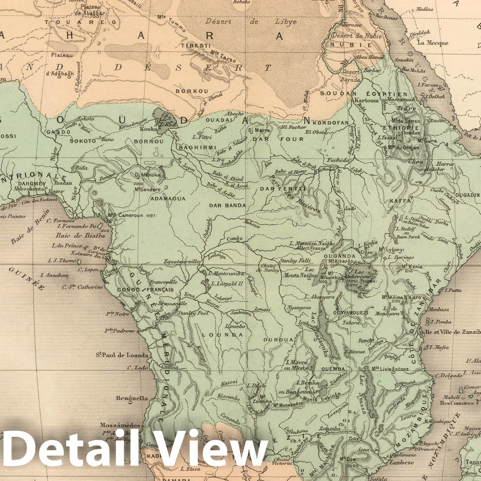 Africa - Physical Map, 1892 - Historical Map Reproduction