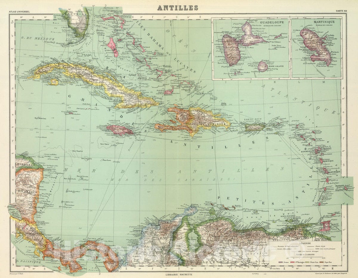 Historic Map : 1930 Antilles. - Vintage Wall Art