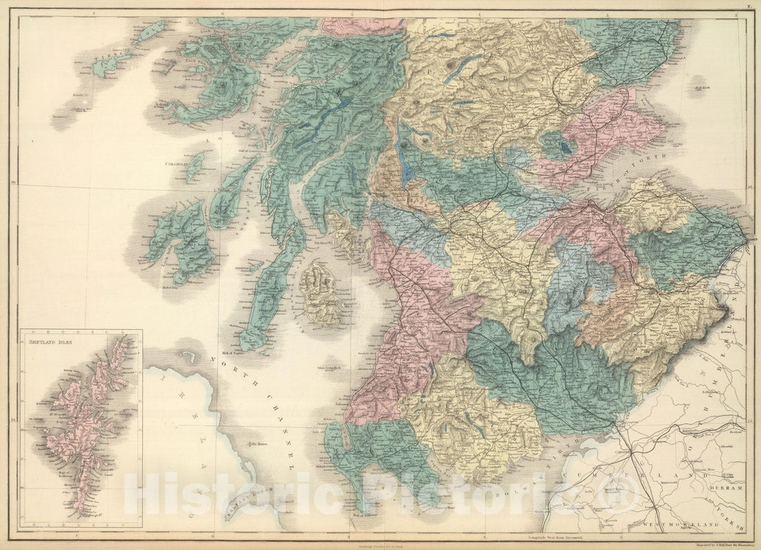 Historic Map : 1854 Scotland. v2 - Vintage Wall Art