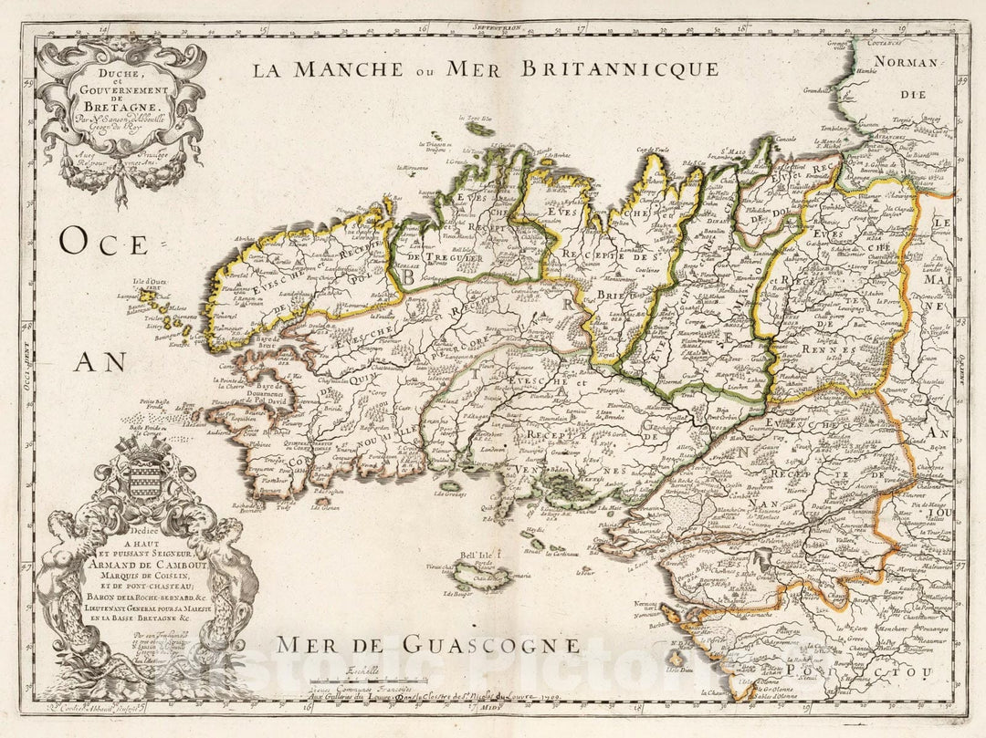 Historic Map - 1690 Brittany, France, Atlas - Vintage Wall Art