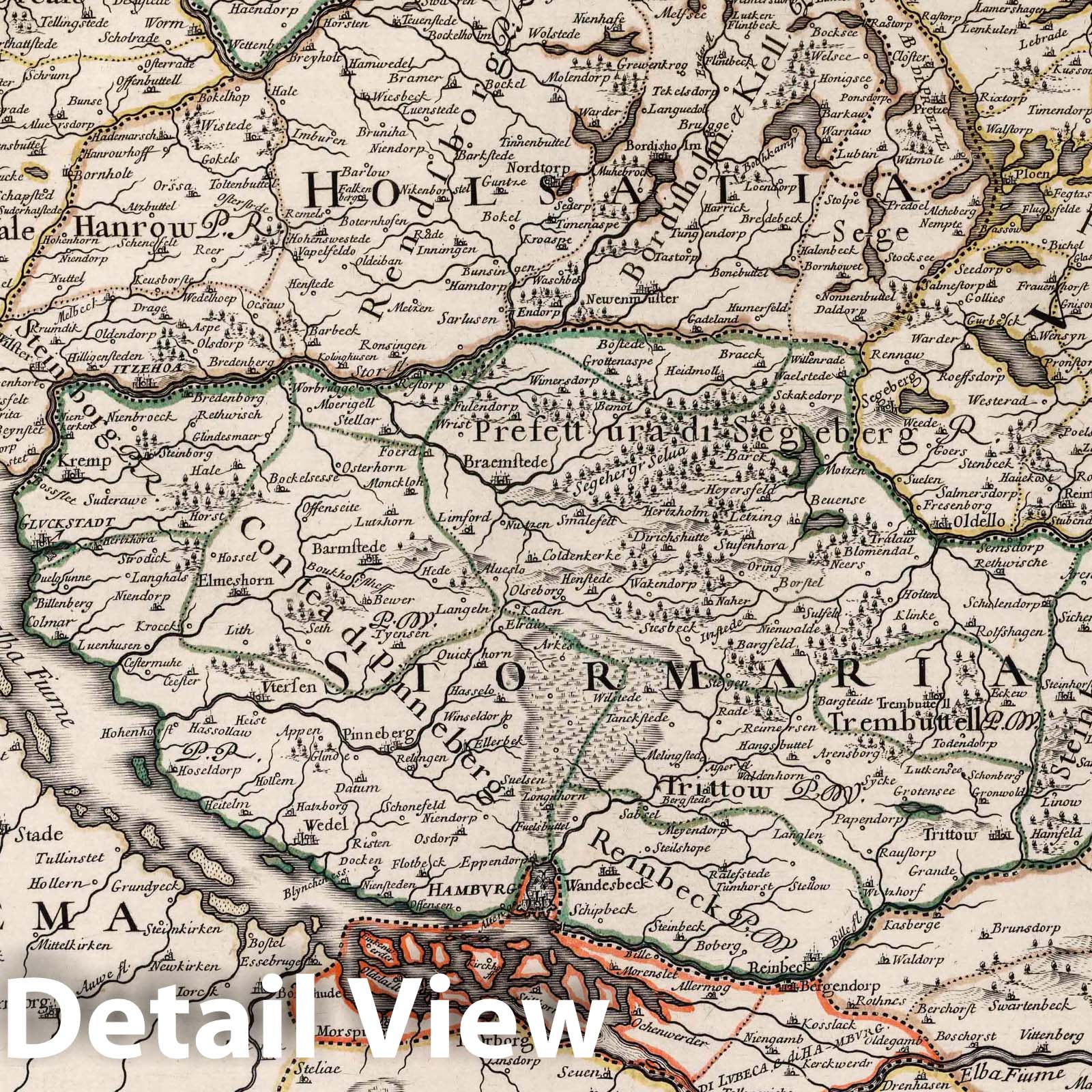 Holstein, Lauenburg, and Ratzeburg - River Map, 1692 - De Rossi Atlas Print