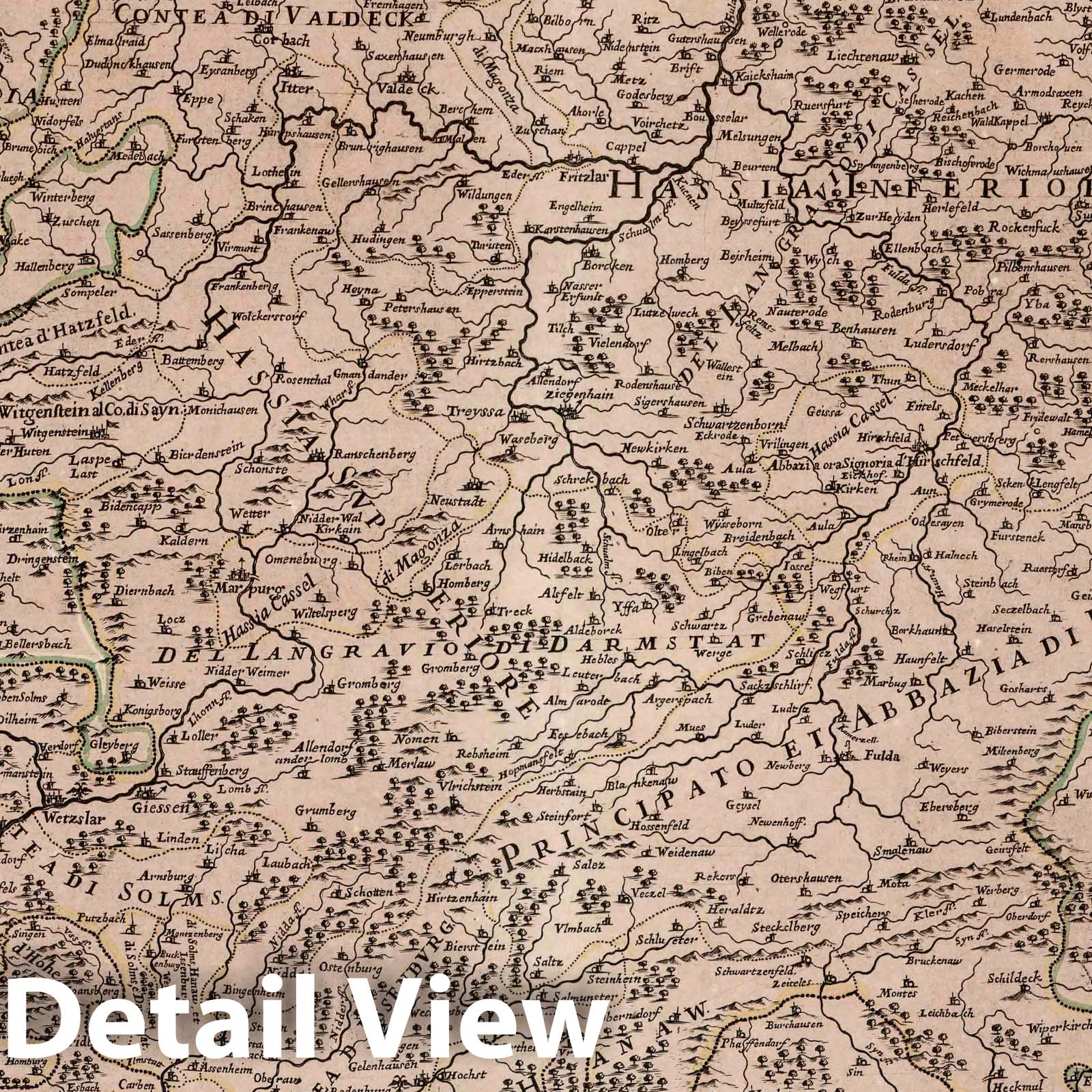 Upper Rhine Valley: Hesse, Fulda Abbey, Waldeck - 1688 Historical Map Print
