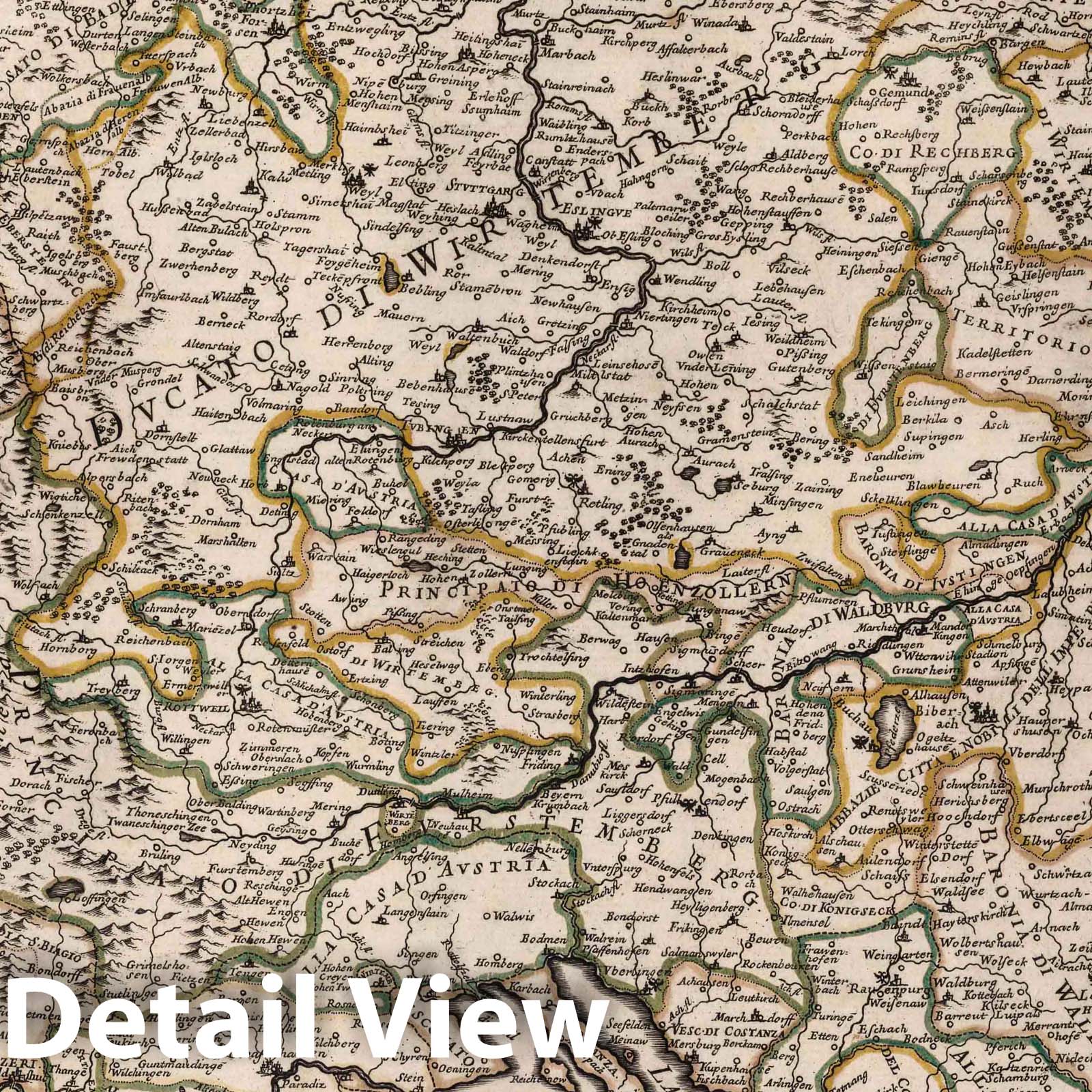 Swabia and Alsace - River Map, 1692 - Historical Map Reproduction