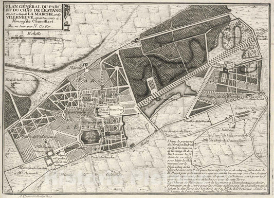 Historic Map : 1717 Plan General du Parc et du Chau de l'Estang. - Vintage Wall Art