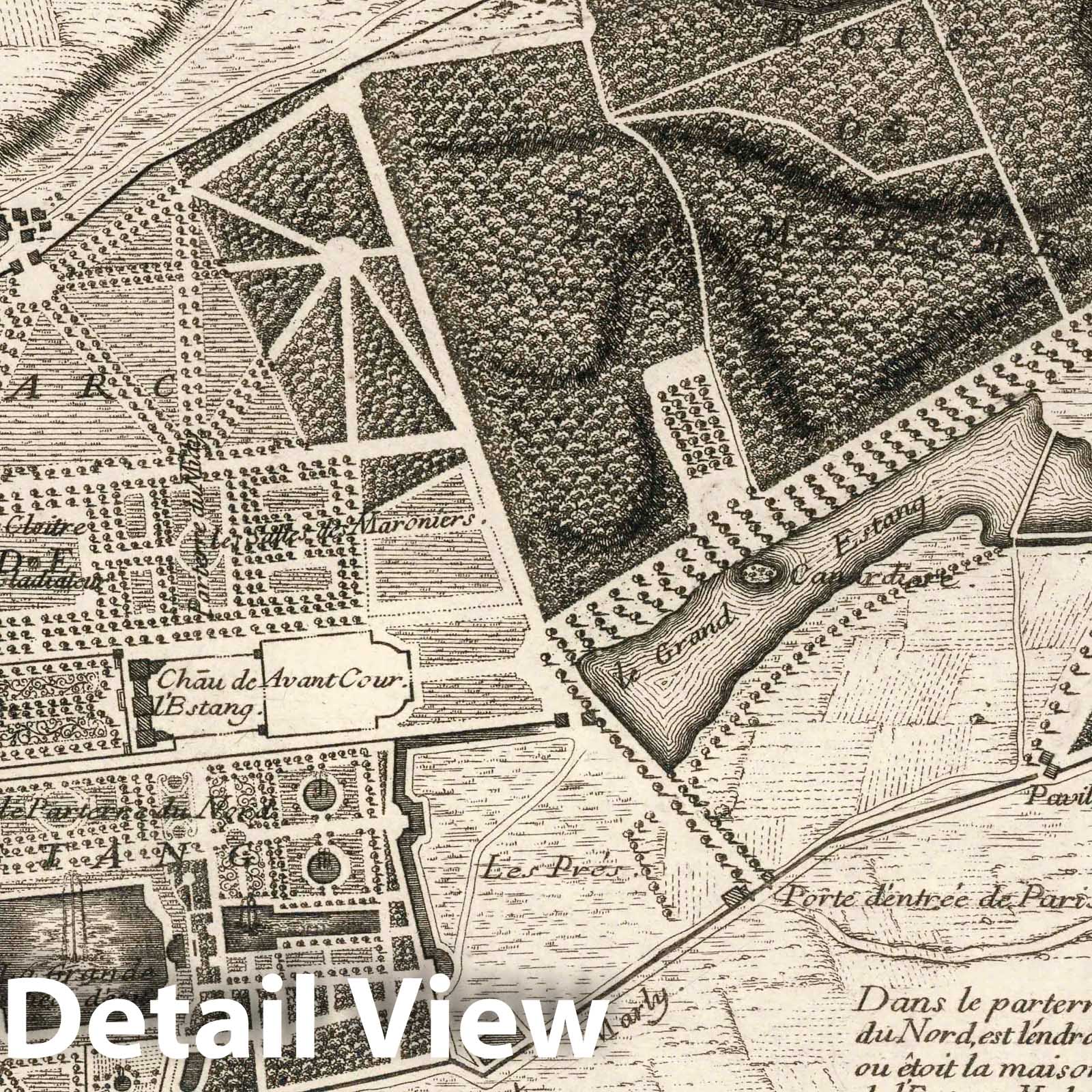 Plan of the Park and the Pond at Estangs, France, 1717 - Historical Map Print
