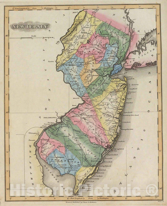 Historic Map : 1823 New Jersey. - Vintage Wall Art