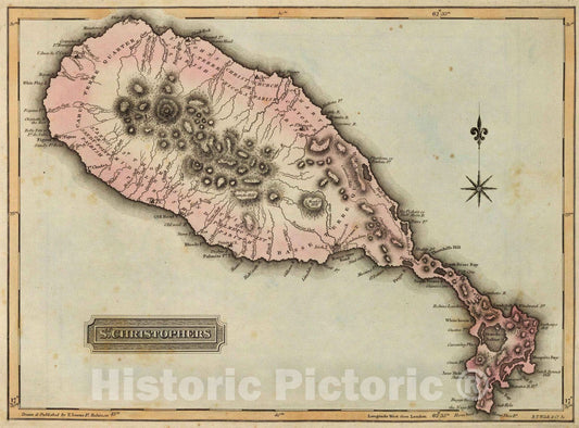 Historic Map : 1823 St. Christophers. - Vintage Wall Art