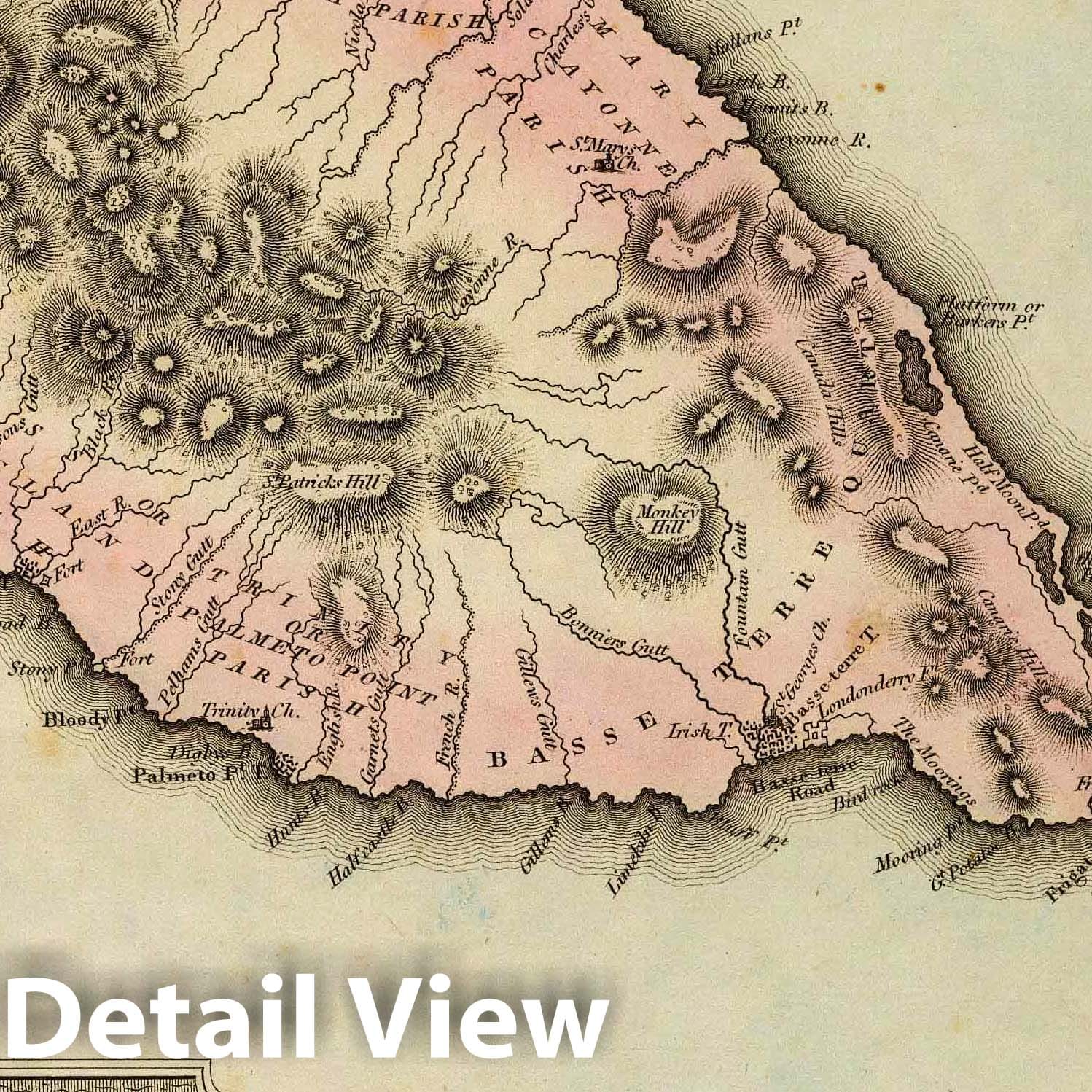 Saint Kitts and Nevis - River Map, 1823 - Historical Map Reproduction
