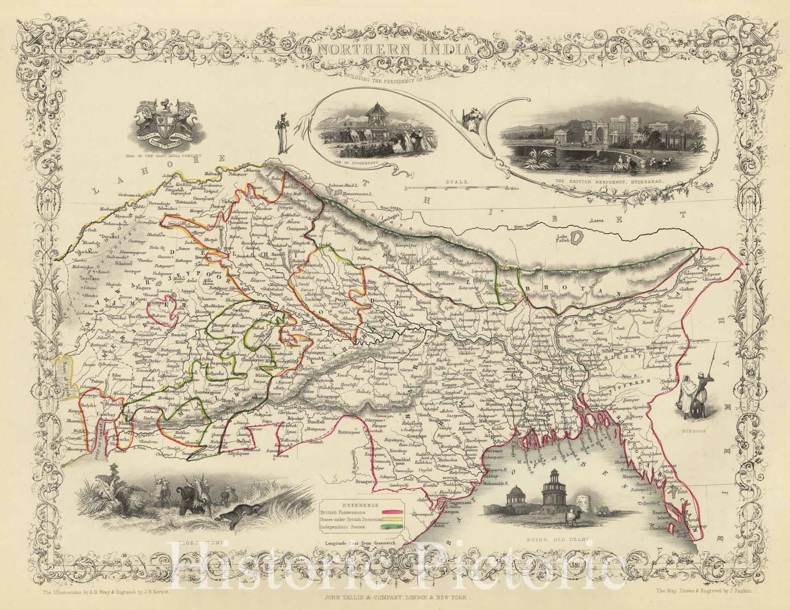 Historic Map : 1851 Northern India Including The Presidency of Calcutta. - Vintage Wall Art