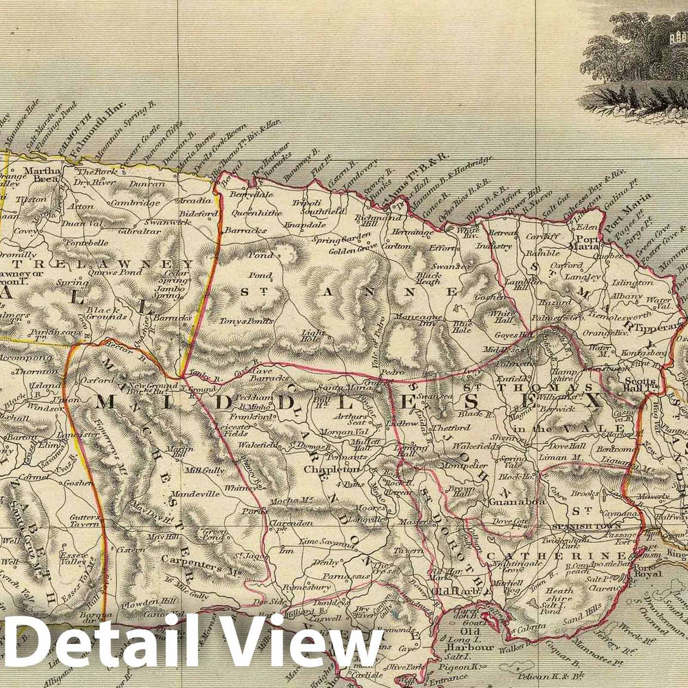 Historic Map : 1851 Jamaica. - Vintage Wall Art