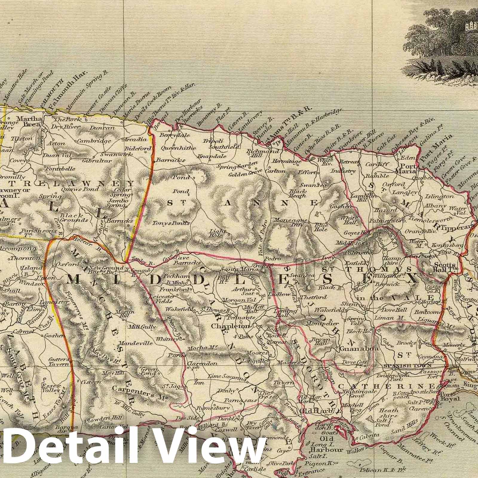 Jamaica, 1851 - Historical Map Print