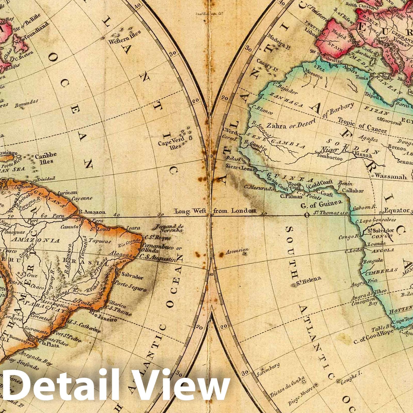 World Map 1820 - Historical Map Print from Melish's School Atlas