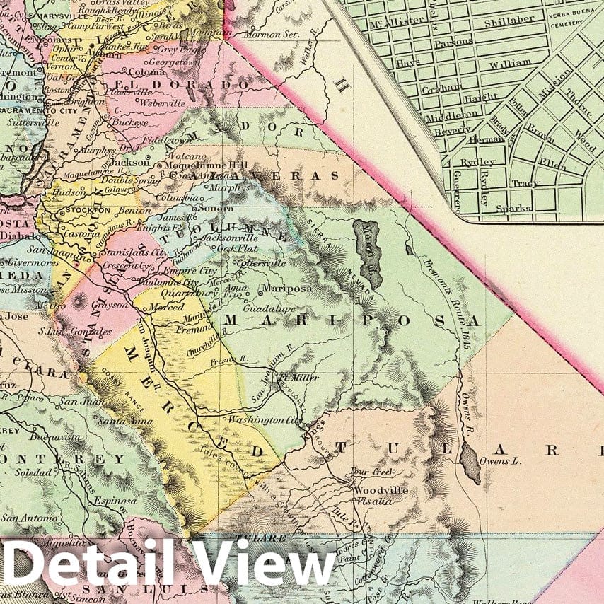 California and San Francisco - Physical Map, 1856 - Historical Map Print