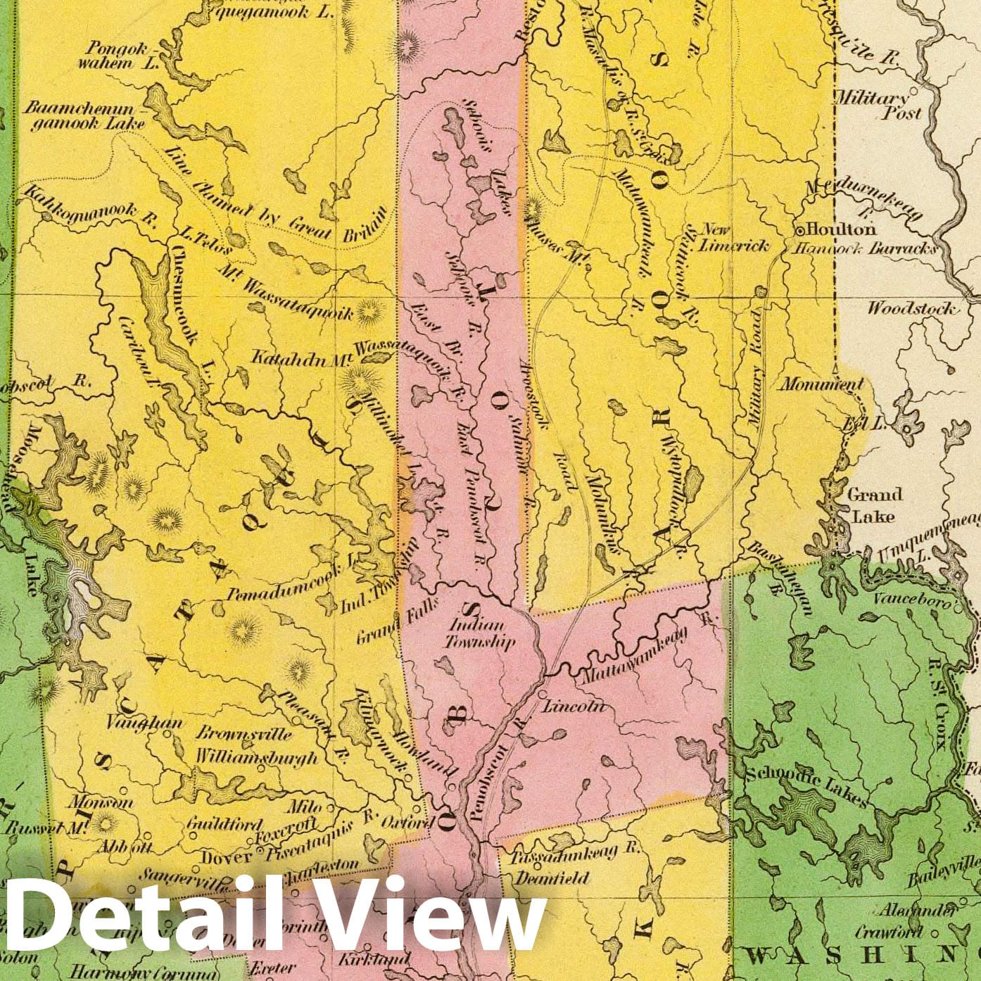 Maine 1841 Historical Map Print - Hand-Colored Engraved Reproduction