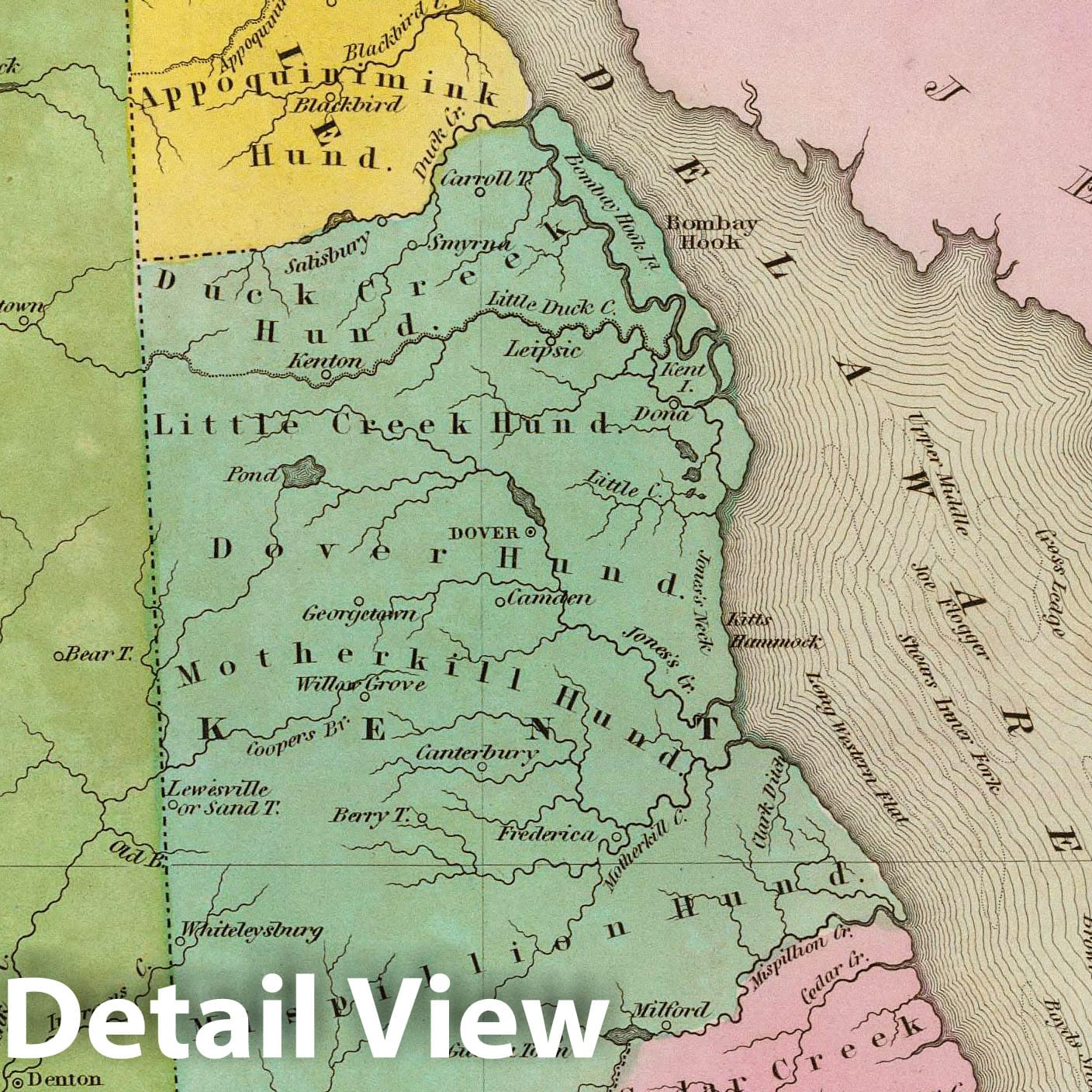 Delaware - Railroad Map, 1841 - Hand-Colored Historical Map Print