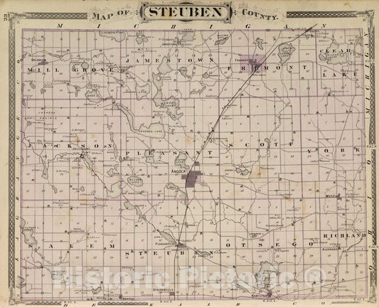 Historic Map : 1876 Map of Steuben County (Indiana) - Vintage Wall Art