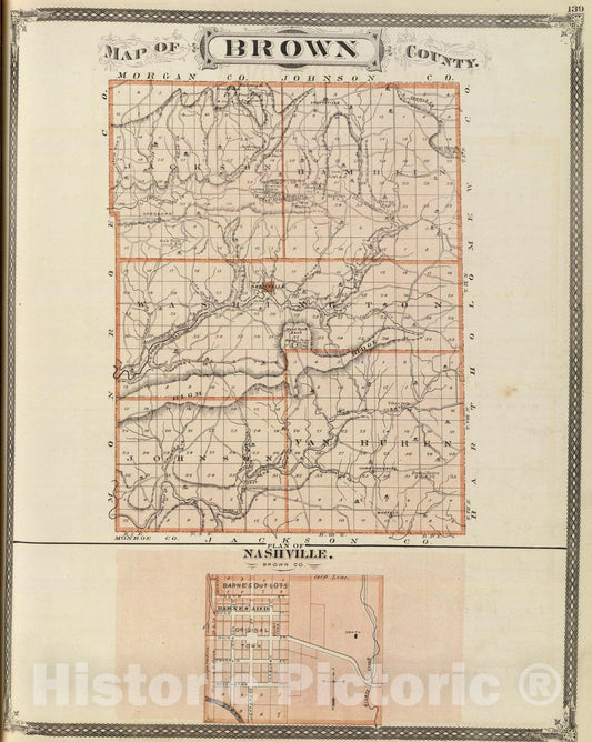 Historic Map : 1876 Map of Brown County (with) Plan of Nashville. - Vintage Wall Art