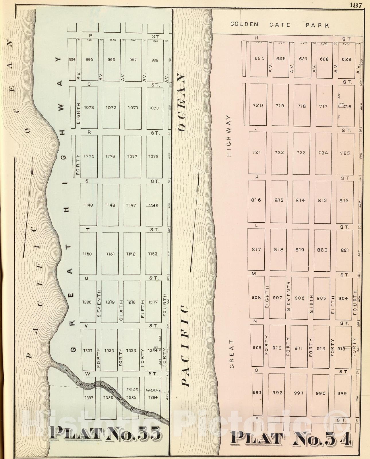 Historic Map : City Atlas - 1876 Plat 54-55 [San Francisco) - Vintage Wall Art
