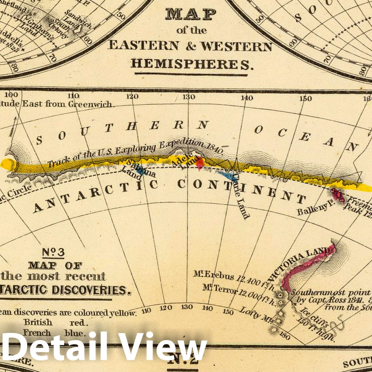 World with Antarctic Discoveries, 1847 - Historical Map Print