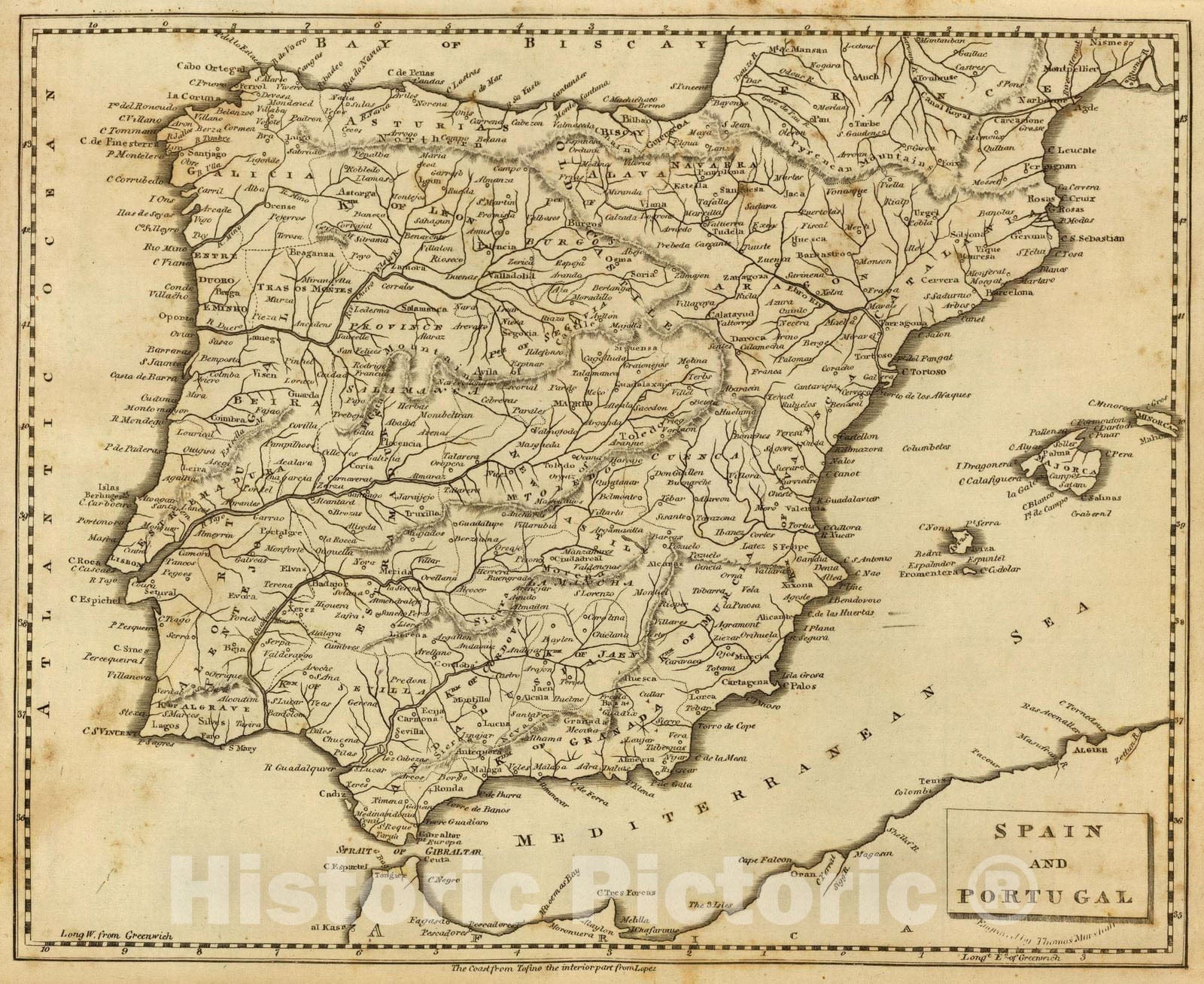 Spain and Portugal - River Map, 1812 - Historical Map Reproduction