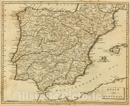 Spain and Portugal - River Map, 1812 - Historical Map Reproduction