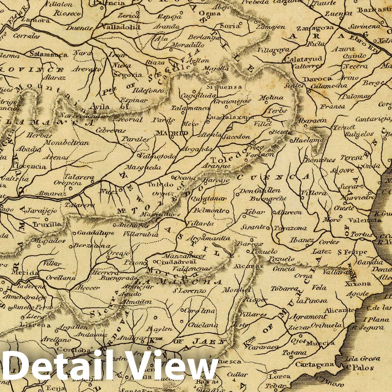 Spain and Portugal - River Map, 1812 - Historical Map Reproduction