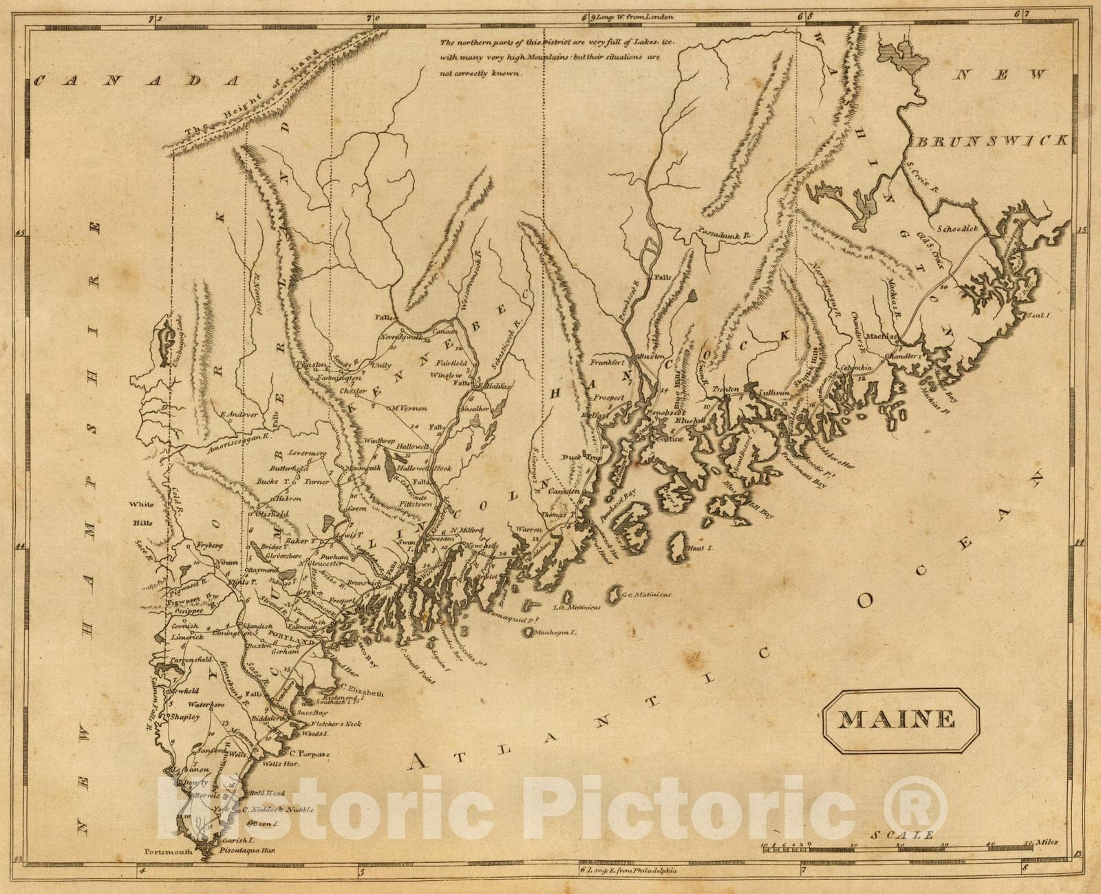 Maine 1812 Historical Map Print - Morse Geography Atlas