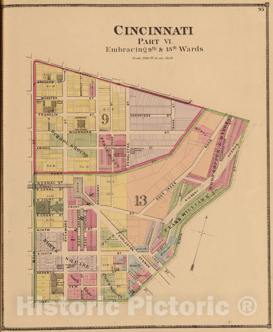 Cincinnati part VI embracing 9th & 13th wards (1869) - Historical Map Print