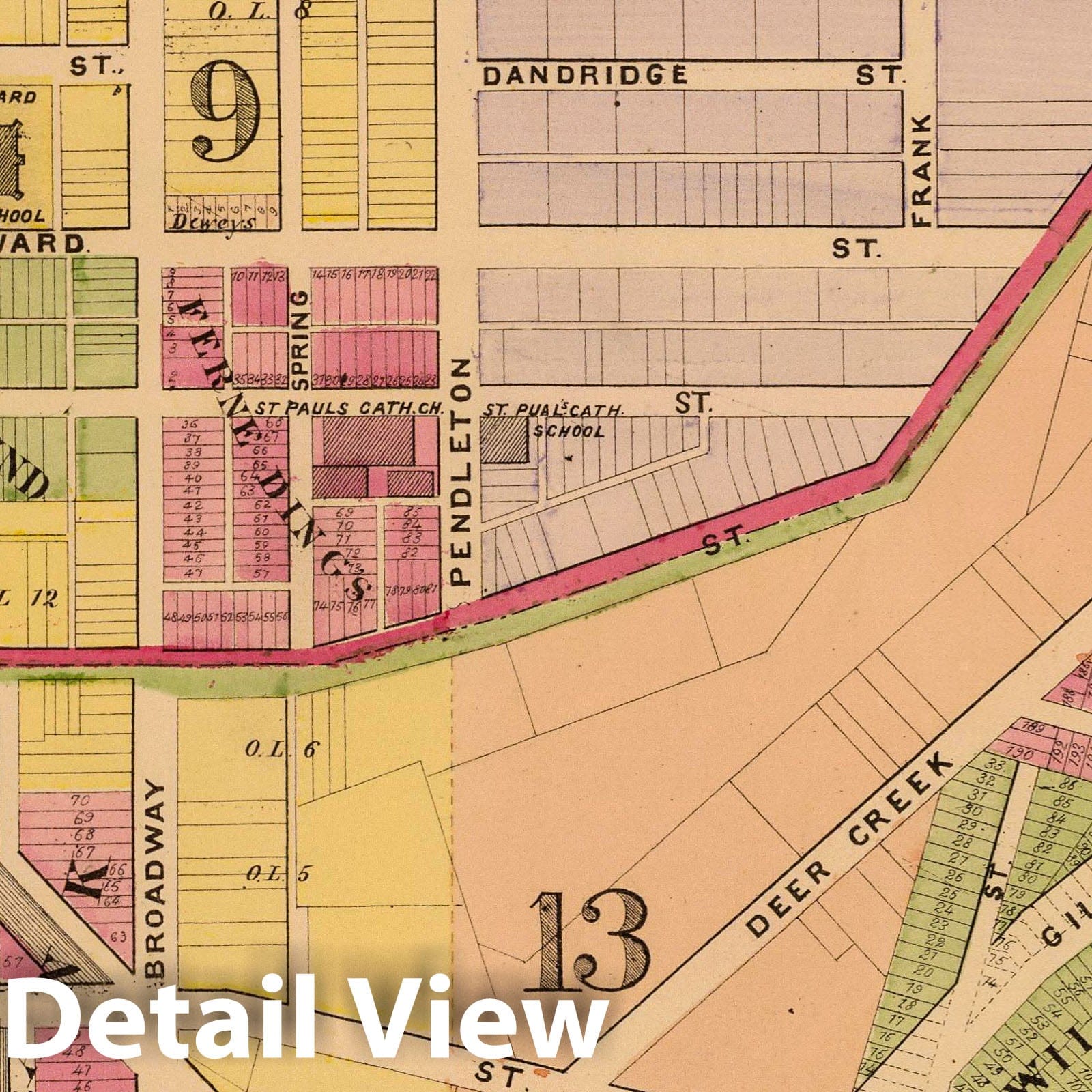Cincinnati part VI embracing 9th & 13th wards (1869) - Historical Map Print