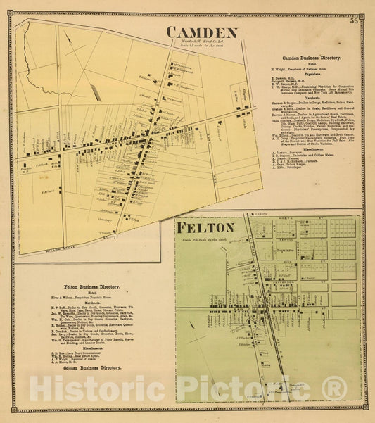 Camden and Felton, Delaware - Railroad Map, 1868