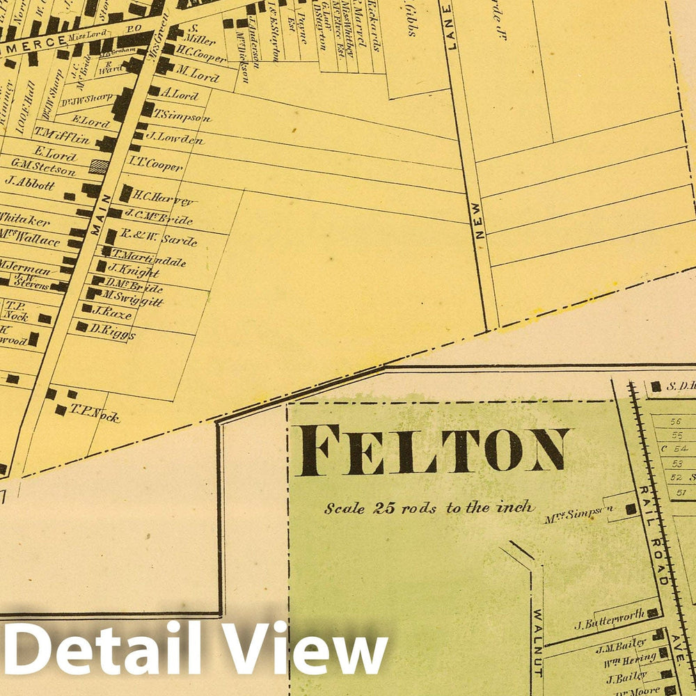 Historic Map : 1868 Camden, Felton. - Vintage Wall Art