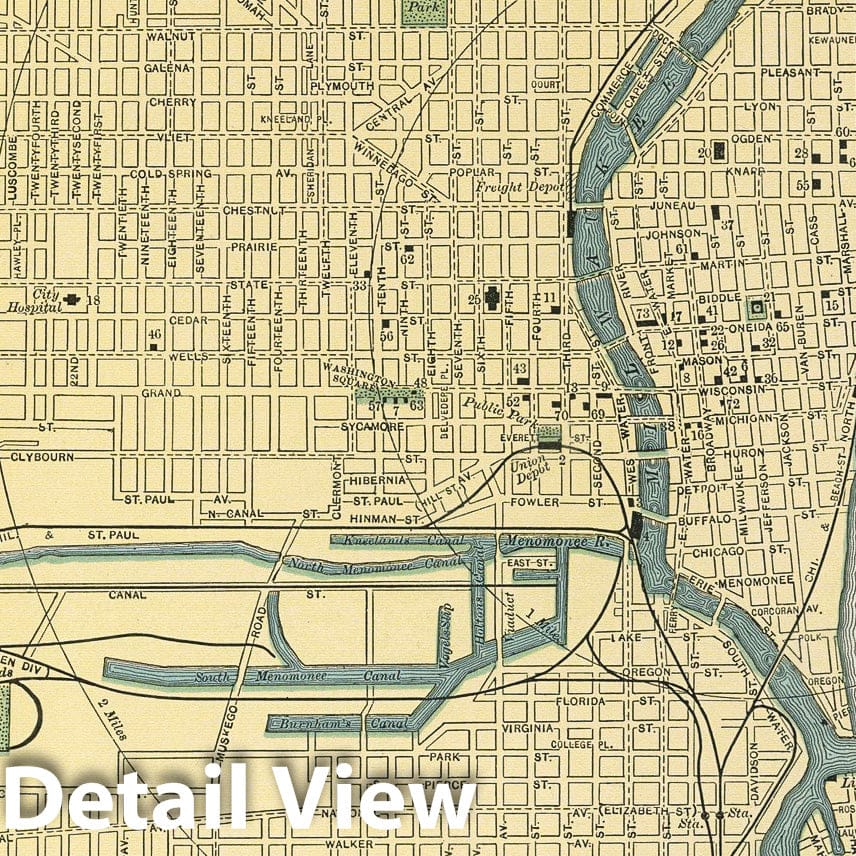 Milwaukee, Wisconsin - Railroad Map, 1891 - Historical Map Print