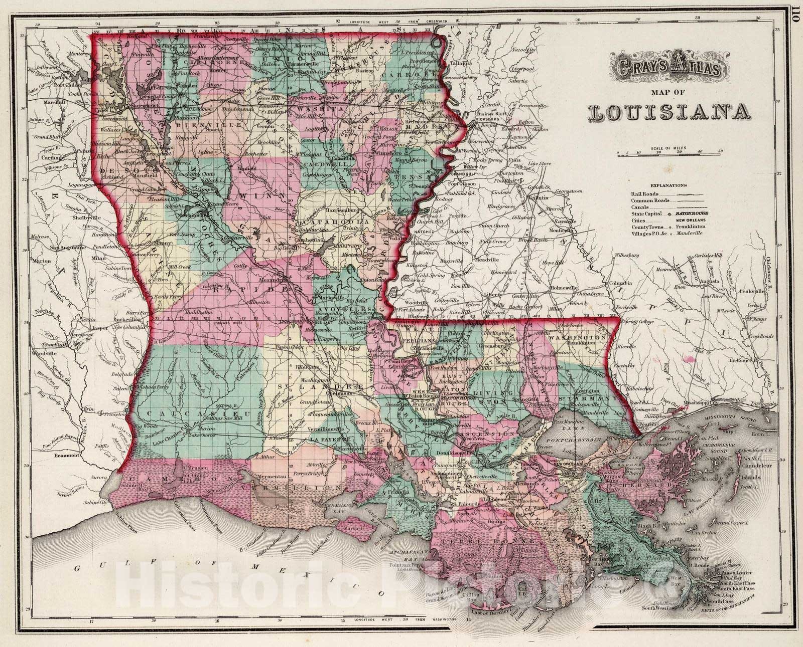 Historic Map : 1873 Louisiana : Vintage Wall Art