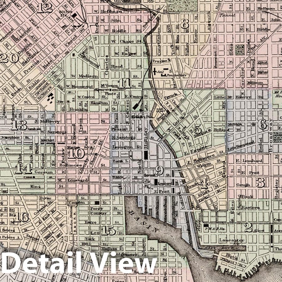 Baltimore Maryland - Railroad Map, 1876 - Historical Map Print