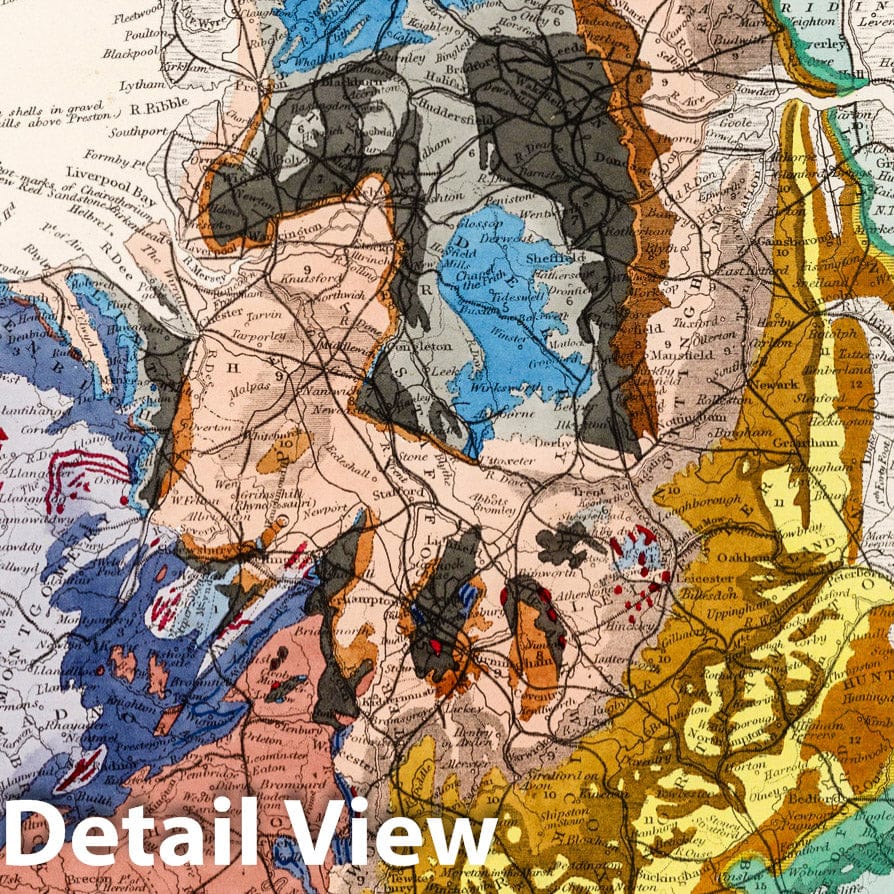 Geological Map of England and Wales, 1865 - Historical Map Print