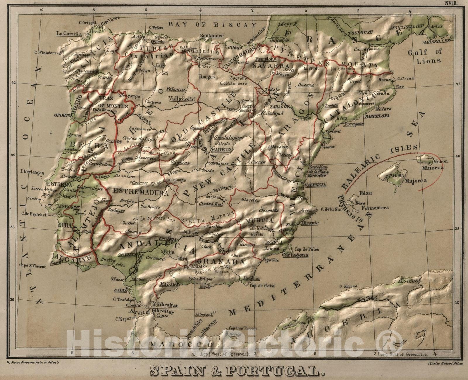 Historic Map : 1880 Spain. Portugal. v1 - Vintage Wall Art