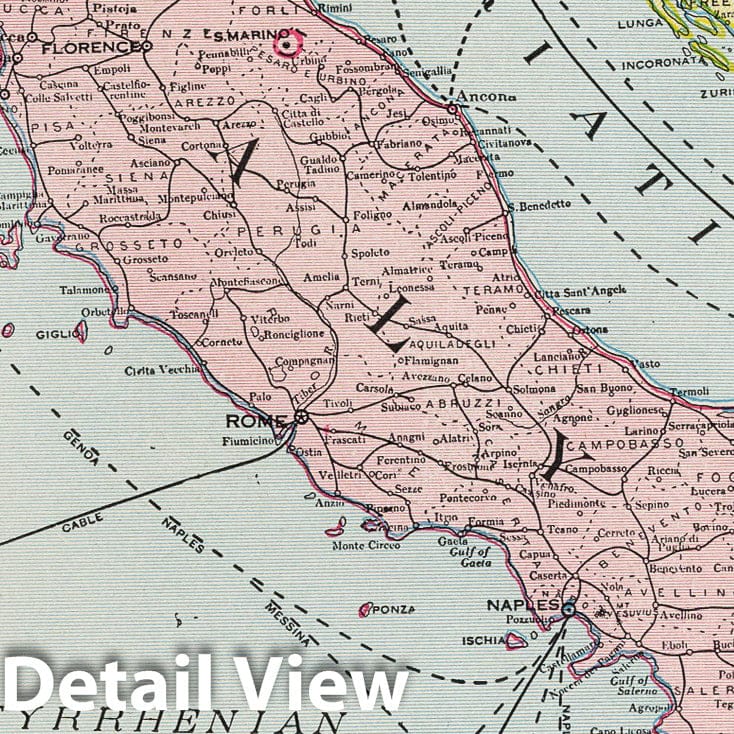 Italy with inset Albania, 1925 - Historical Map Print