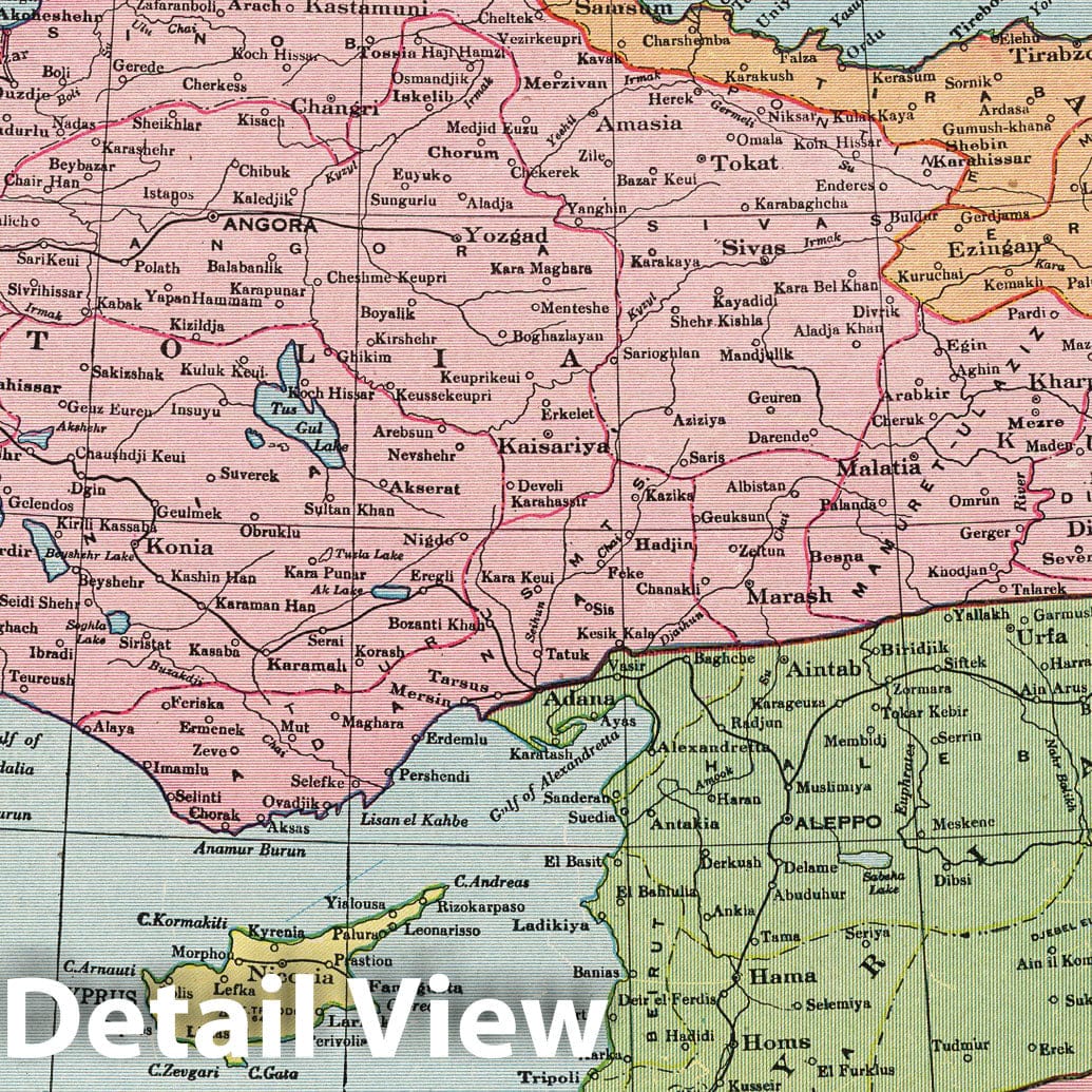 Turkey in Asia, 1925 - Historical Map Print