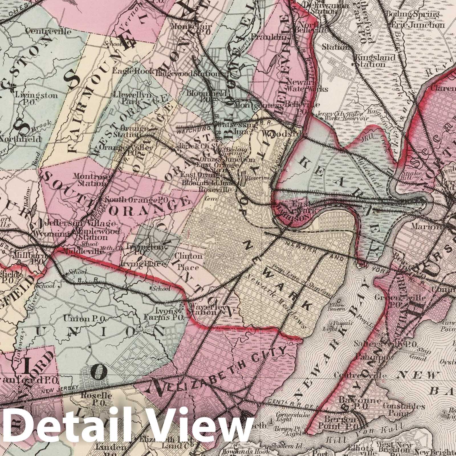 Essex, Union, and Hudson Counties, New Jersey - County Map, 1873