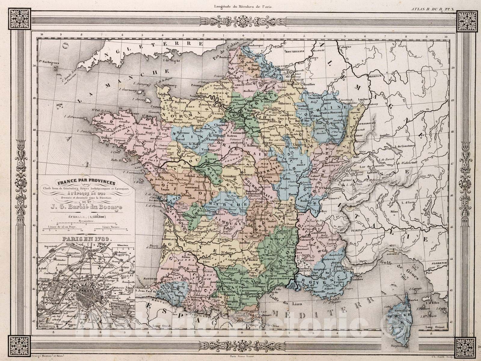 Historic Map : France, 1852 France par Provinces. , Vintage Wall Art