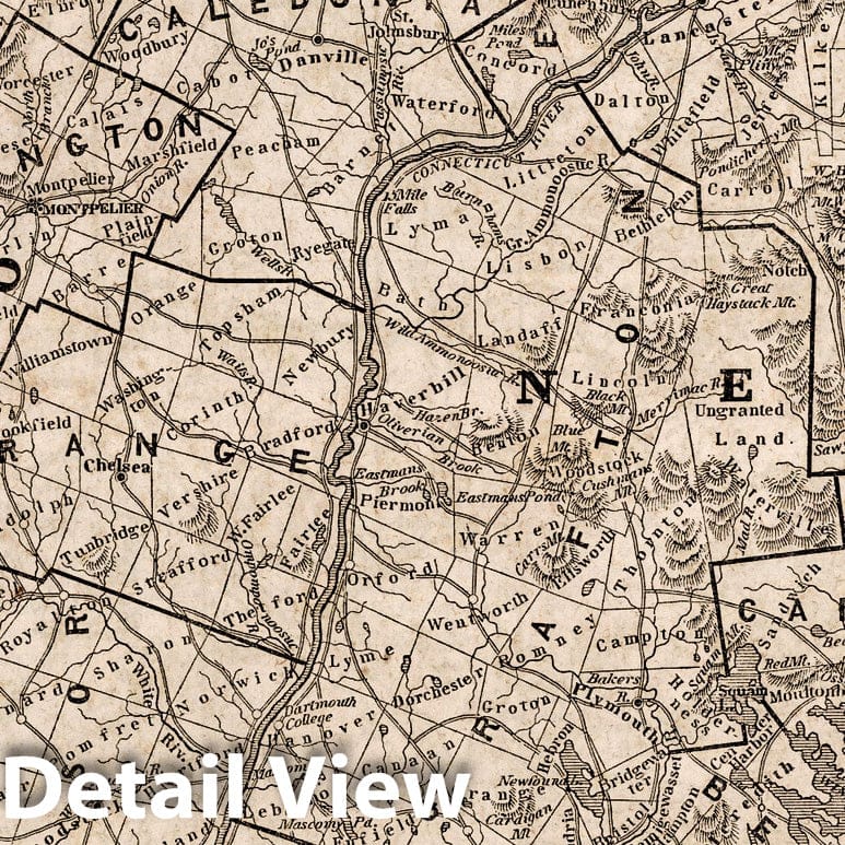 Vermont and New Hampshire - Railroad Map, 1842 - Historical Map Print