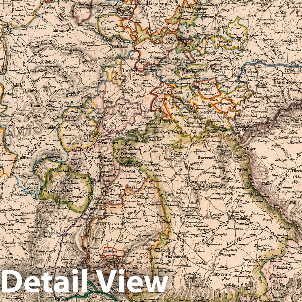 Germany, Netherlands, and Switzerland 1827 Historical Map Print