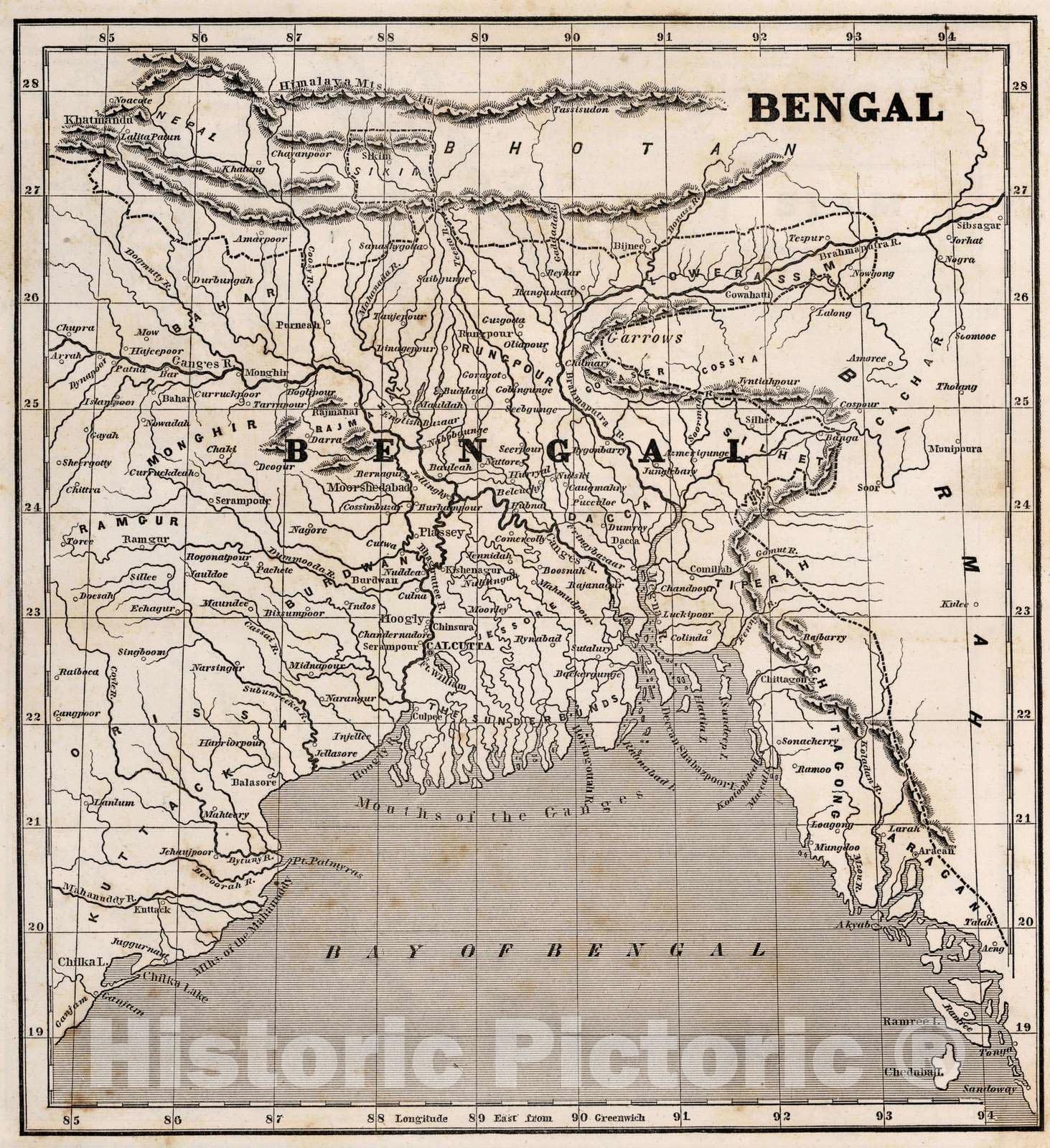 Historic Map : 1848 Bengal - Vintage Wall Art