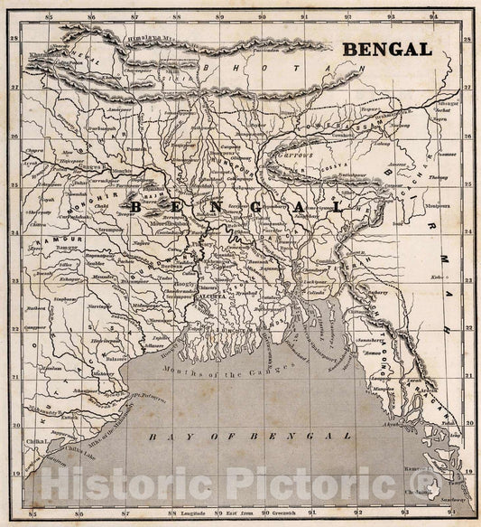 Historic Map : 1848 Bengal - Vintage Wall Art