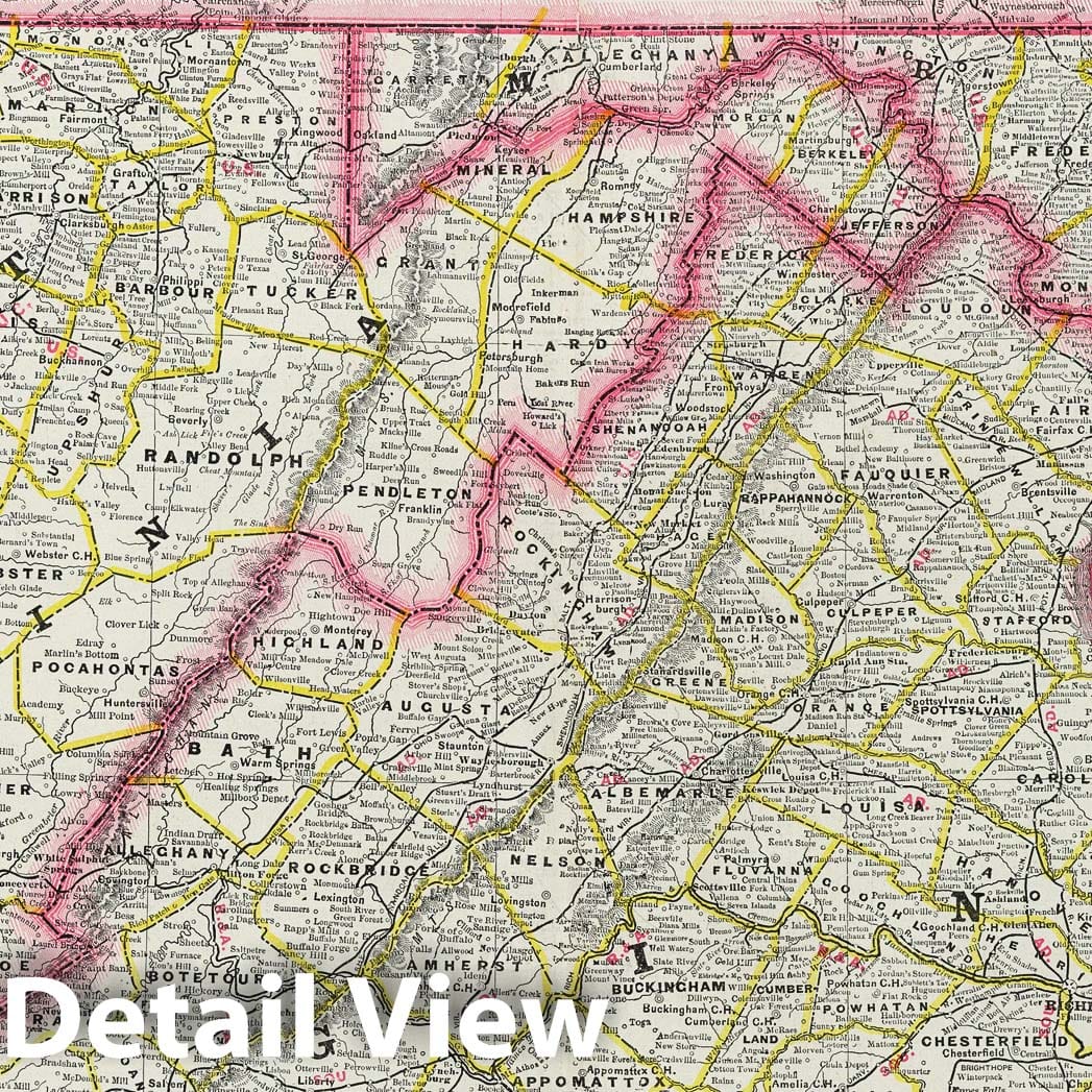 Virginia and West Virginia - Railroad Map, 1889 - Historical Atlas Print