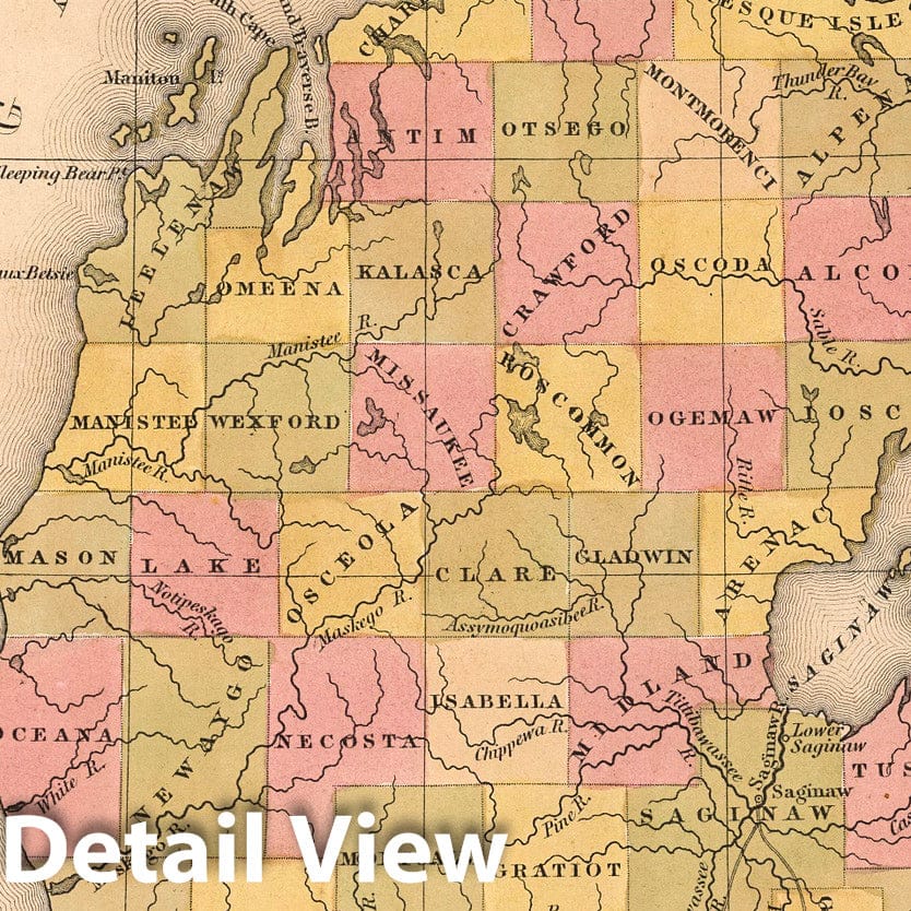 Michigan 1850 Historical Map Print - Hand-Colored Atlas Plate