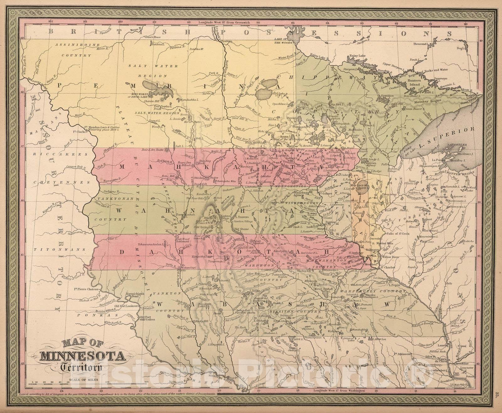 Historic Map : 1850 Minnesota. - Vintage Wall Art