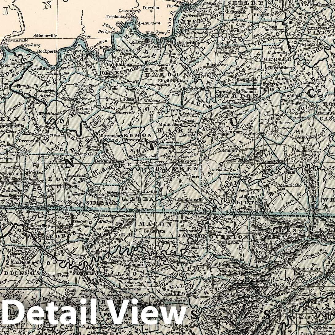 Kentucky and Tennessee - Railroad Map, 1845 - Historical Map Print