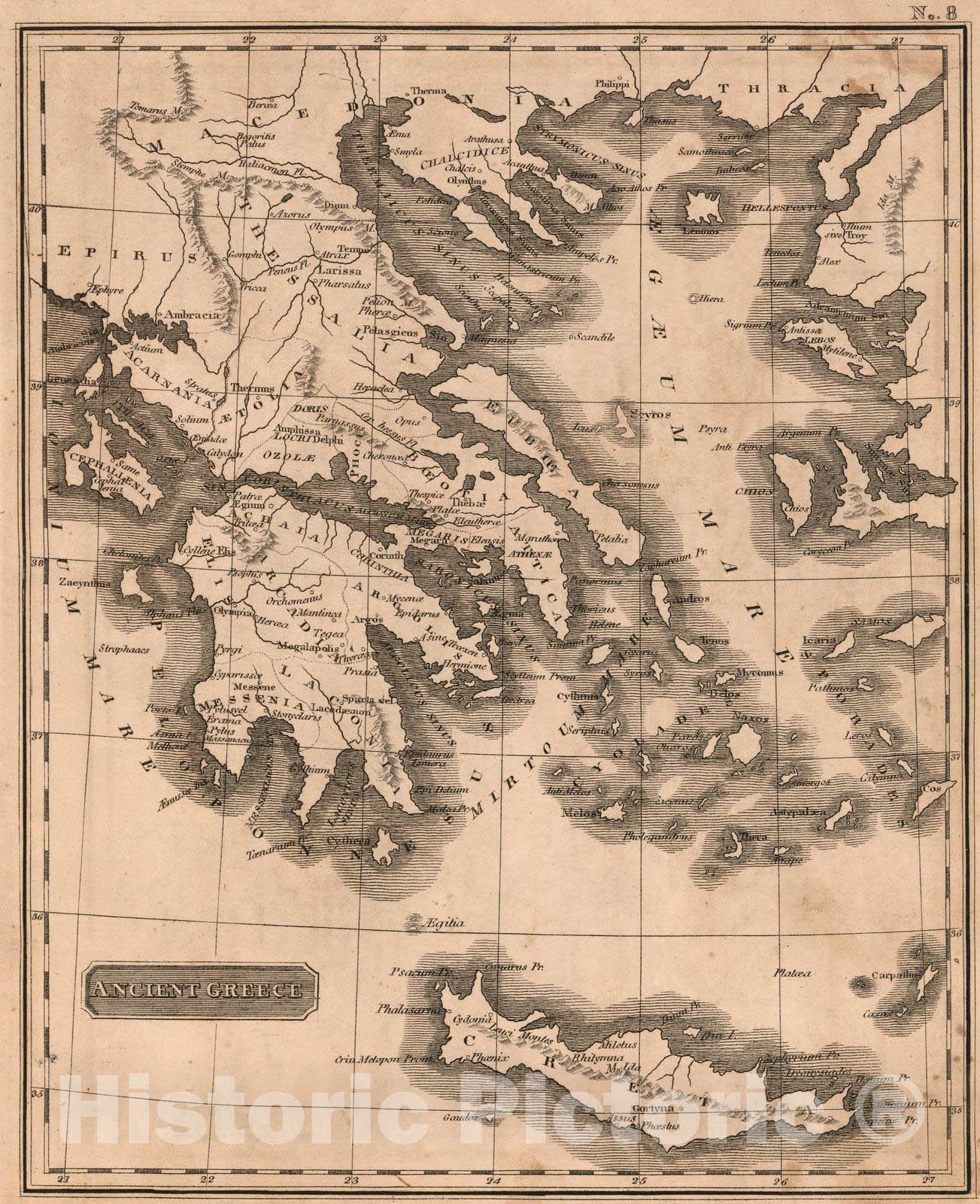 Ancient Greece - River Map, 1822 - Historical Map Print
